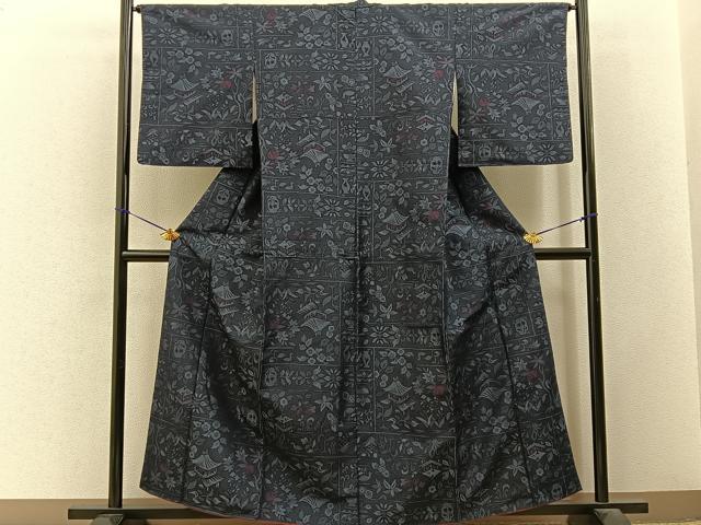 平和屋着物■小紋 風景花文 洗える着物 BAAY3434hj