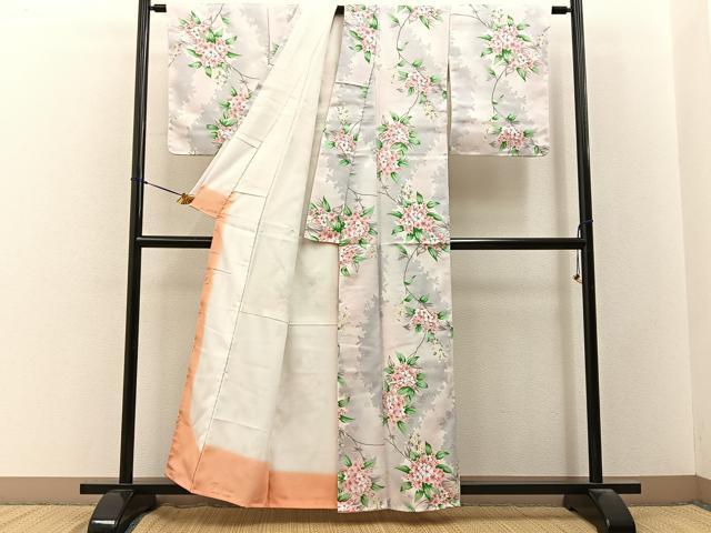 平和屋着物■小紋 枝花文 暈し染め 洗える着物 未使用 BAAY3441hj