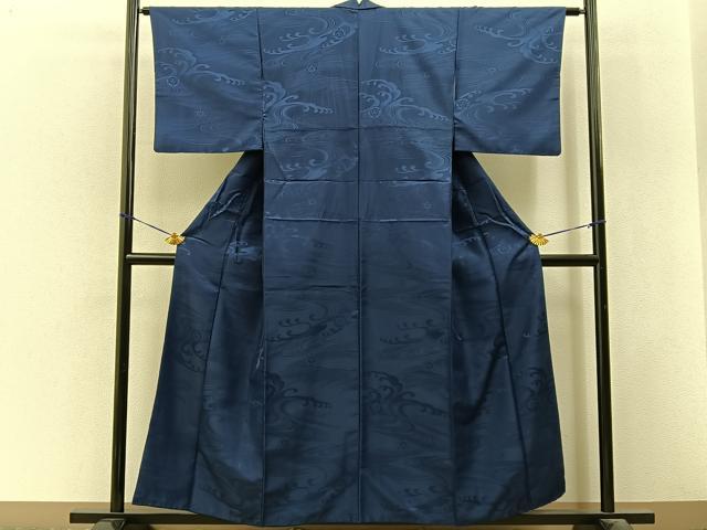 平和屋着物■男性 色無地 立波地紋 藍鉄色 洗える着物 BAAY3448hj
