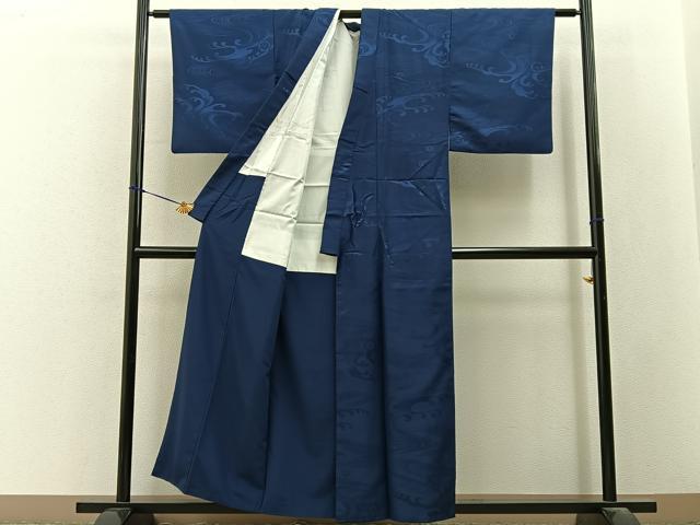 平和屋着物■男性 色無地 立波地紋 藍鉄色 洗える着物 BAAY3448hj