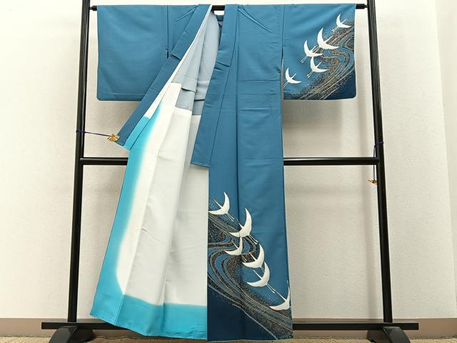 平和屋着物■訪問着 胴抜き仕立て 飛鶴文 金彩 洗える着物 BAAY3449hj