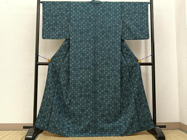 平和屋着物■小紋 格子草花文 洗える着物 BAAY3468hj