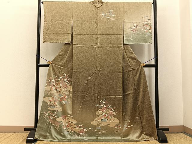 平和屋着物■訪問着 駒刺繍 松竹梅風景文 暈し染め ますいわ屋扱い ロング丈 正絹 逸品 未使用 BAAY3478hj