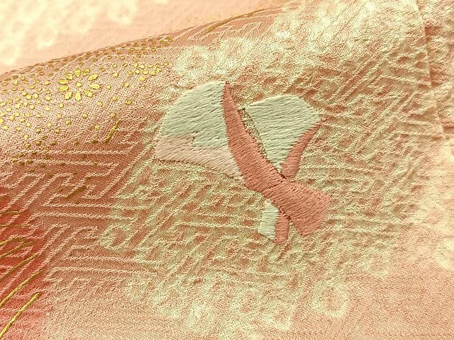 平和屋着物■訪問着 絞り 刺繍 流水花文 金彩 正絹 逸品 BAAY3480hj