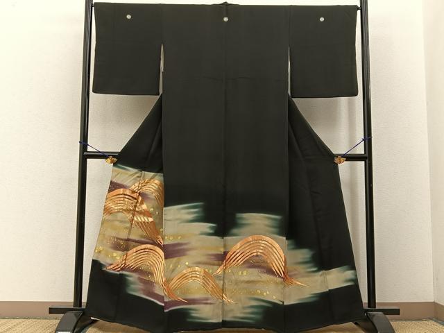 平和屋着物■豪華黒留袖 駒刺繍 流水文 暈し染め 金彩 正絹 逸品 BAAY3482hj