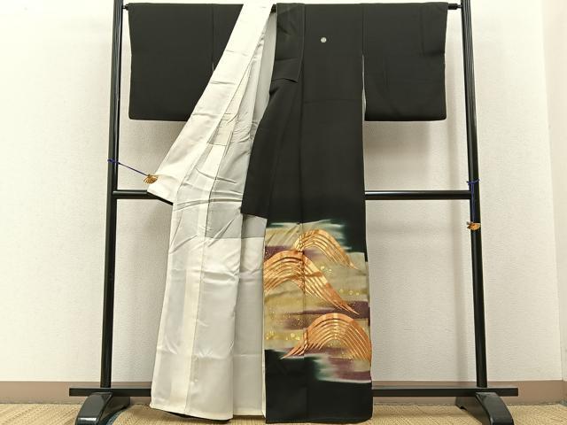 平和屋着物■豪華黒留袖 駒刺繍 流水文 暈し染め 金彩 正絹 逸品 BAAY3482hj