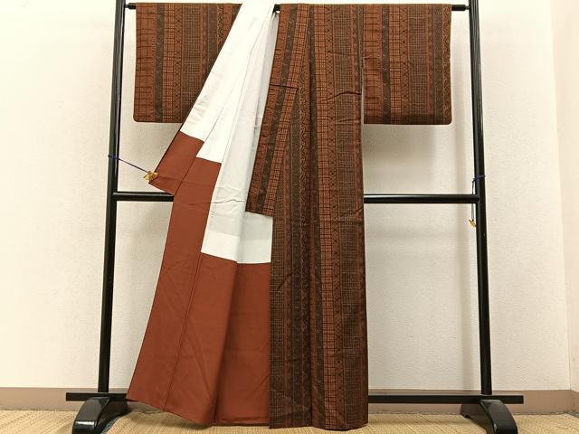 平和屋着物■上質な小紋 紬地 更紗花文 正絹 逸品 BAAY3493hj