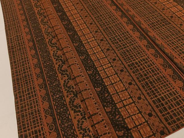 平和屋着物■上質な小紋 紬地 更紗花文 正絹 逸品 BAAY3493hj
