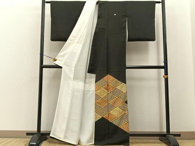 平和屋着物■豪華黒留袖 駒刺繍 入子菱 金彩 正絹 逸品 BAAY3501hj