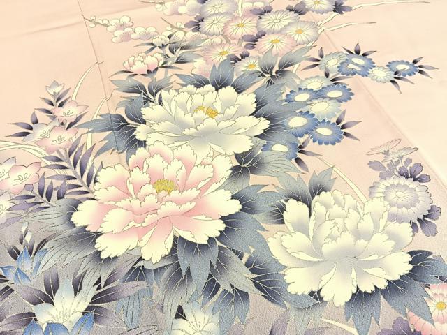 平和屋着物■訪問着 草花文 暈し染め 銀彩 正絹 逸品 BAAY3508hj