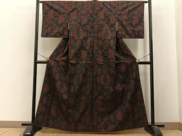 平和屋着物■本場大島紬 7マルキ 更紗花文 正絹 逸品 BAAY3511hj