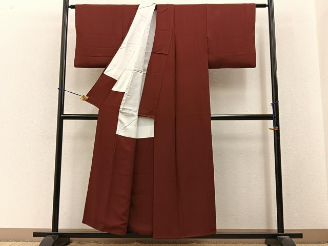 平和屋着物■上質な色無地 葡萄茶色 正絹 逸品 BAAY3527hj