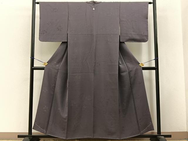 平和屋着物■上質な色無地 梅鉢地紋 薄鼠色 正絹 逸品 未使用 BAAY3528hj