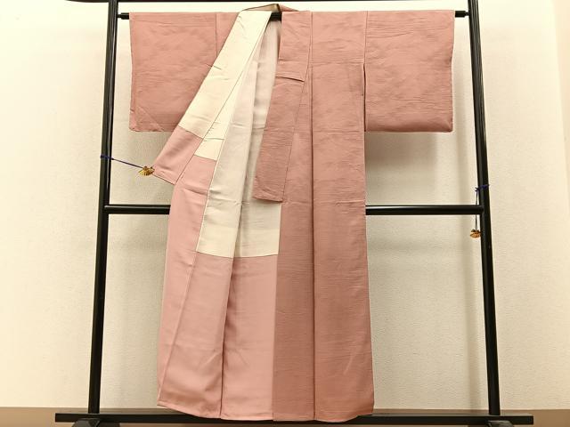 平和屋着物■上質な色無地 流水地紋 珊瑚色 正絹 逸品 BAAY3529hj