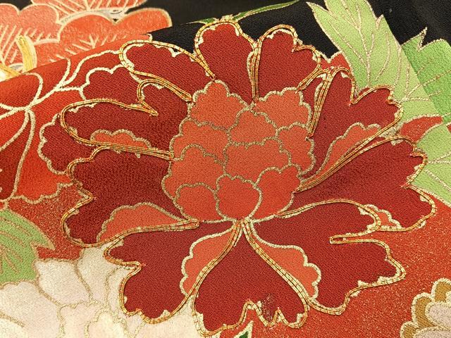 平和屋着物■豪華黒留袖 駒刺繍 御所車花文 金彩 仮絵羽 正絹 逸品 未使用 BAAY3538hj