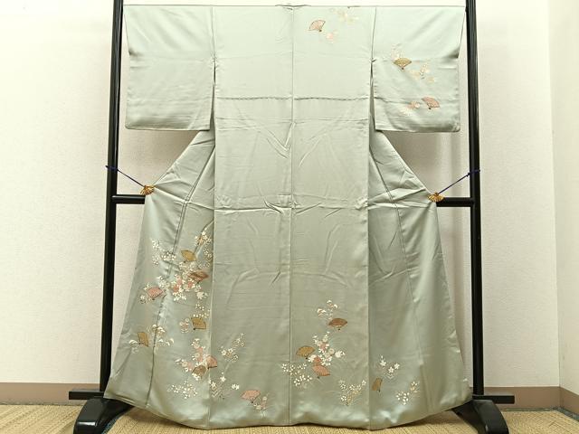 平和屋着物■訪問着 駒刺繍 扇面花文 金彩 正絹 逸品 BAAY3549hj