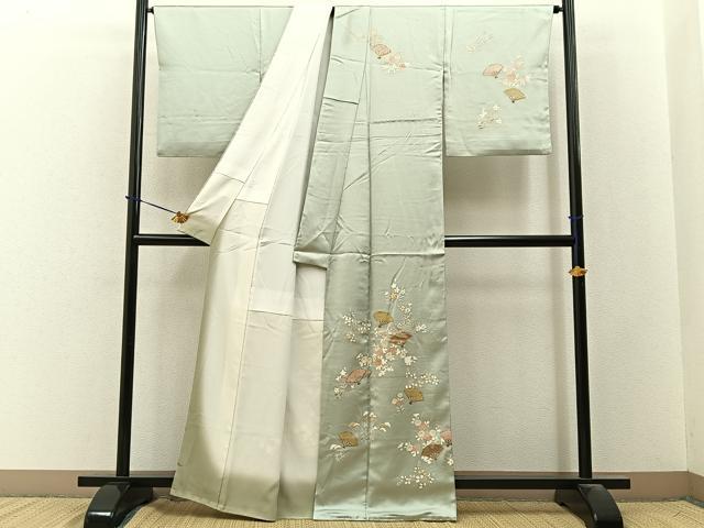 平和屋着物■訪問着 駒刺繍 扇面花文 金彩 正絹 逸品 BAAY3549hj
