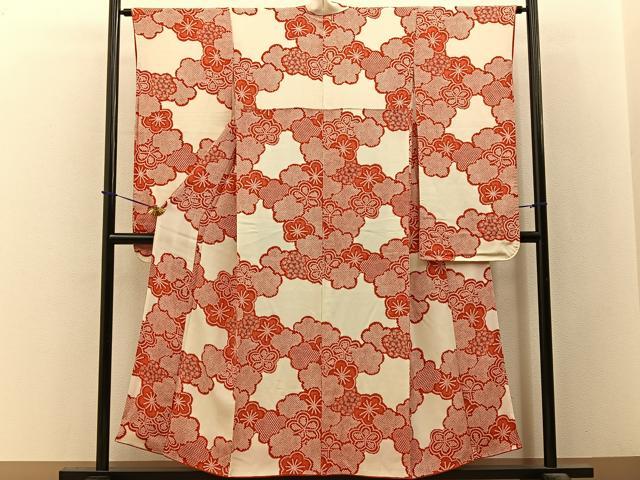 平和屋着物■豪華振袖 鹿の子梅文 鬼しぼ縮緬 正絹 逸品 BAAY3564hj