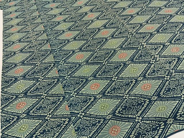 平和屋着物■上質な小紋 型染め 双鶴花菱文 お召縮緬 正絹 逸品 BAAY3565hj