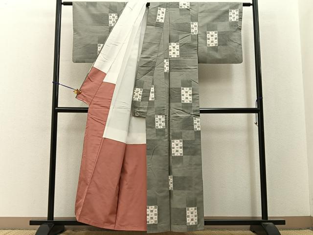 平和屋着物■上質な紬 絣文様 正絹 逸品 BAAY3568hj