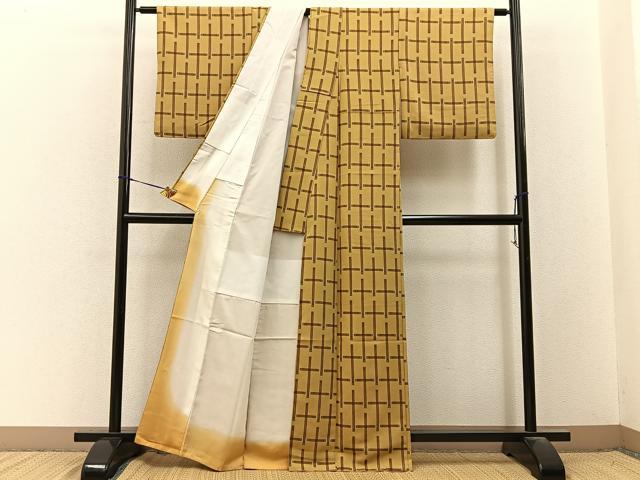 平和屋着物■小紋 十字文様 洗える着物 BAAY3587hj