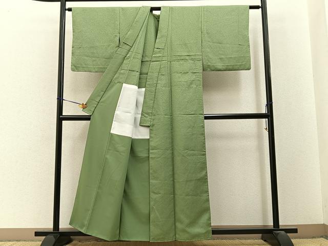 平和屋着物■色無地 背抜き仕立て 柳染色 洗える着物 BAAY3599hj
