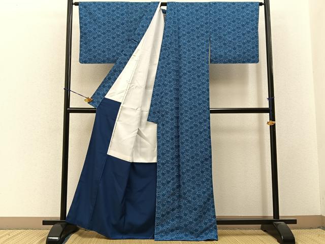平和屋着物■小紋 型染め 菊唐草文 洗える着物 未使用 BAAY3602hj