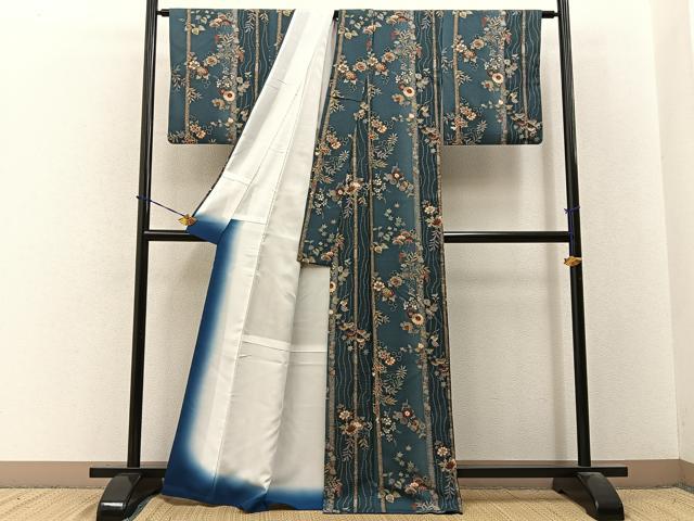 平和屋着物■小紋 鹿の子草花文 暈し染め 金彩 洗える着物 BAAY3603hj