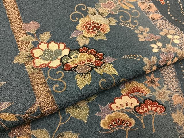 平和屋着物■小紋 鹿の子草花文 暈し染め 金彩 洗える着物 BAAY3603hj