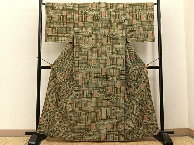 平和屋着物■小紋 幾何学文様 洗える着物 BAAY3612hj