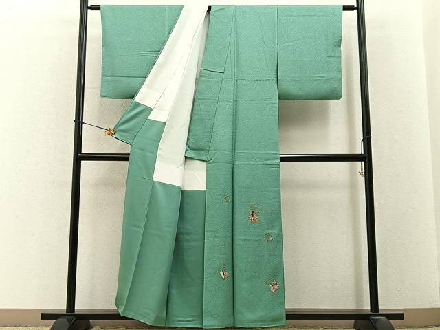 平和屋着物■豪華色留袖 総刺繍 百人一首 金糸 正絹 逸品 BAAY3621hj