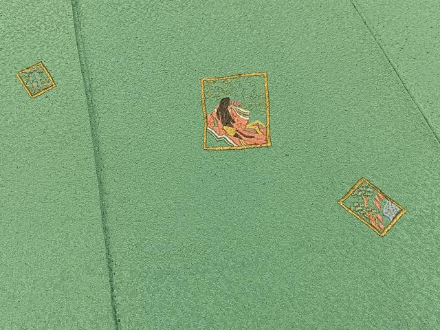 平和屋着物■豪華色留袖 総刺繍 百人一首 金糸 正絹 逸品 BAAY3621hj