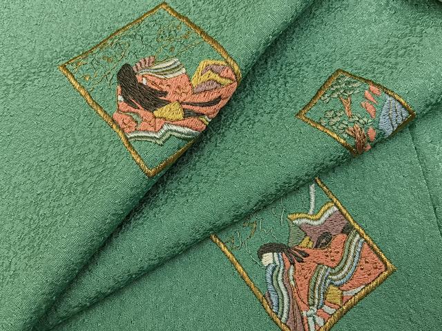 平和屋着物■豪華色留袖 総刺繍 百人一首 金糸 正絹 逸品 BAAY3621hj