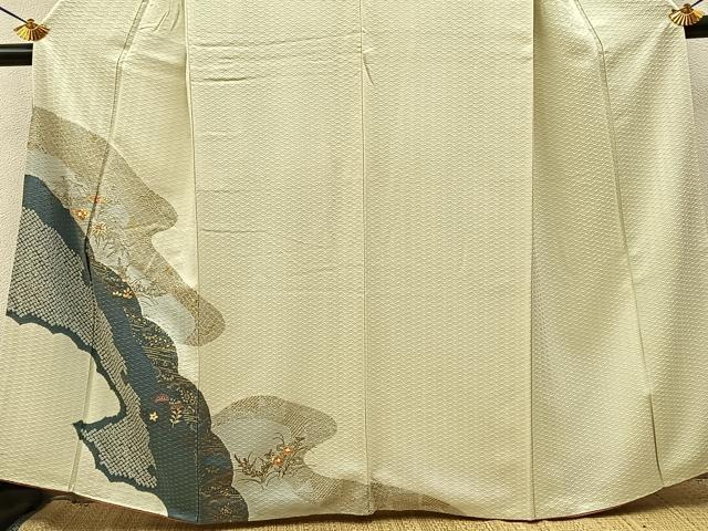 平和屋着物●訪問着 駒刺繍 絞り 秋草文 金彩 正絹 逸品 BAAY3623hj
