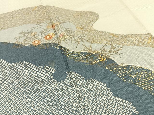 平和屋着物●訪問着 駒刺繍 絞り 秋草文 金彩 正絹 逸品 BAAY3623hj