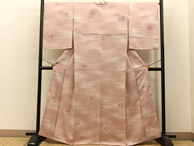 平和屋着物●上質な小紋 地紋起こし 花絵皿 暈し染め 正絹 逸品 BAAY3624hj