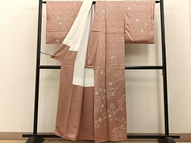平和屋着物●訪問着 総絞り 枝花文 正絹 逸品 BAAY3626hj