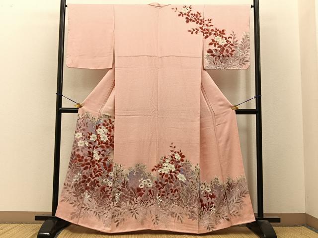 平和屋着物■訪問着 手描き 草花文 金彩 正絹 逸品 BAAY3627hj