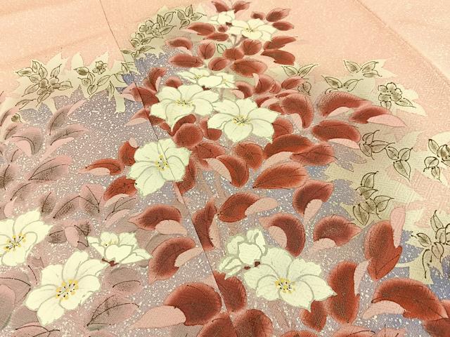 平和屋着物■訪問着 手描き 草花文 金彩 正絹 逸品 BAAY3627hj