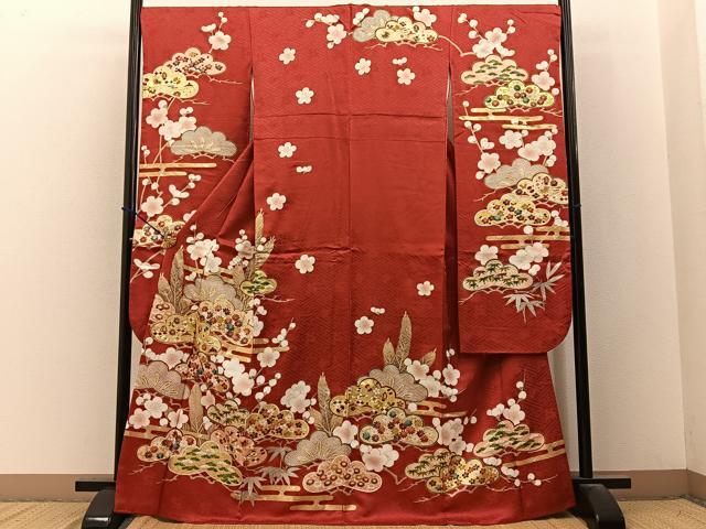 平和屋着物●豪華振袖 駒刺繍 松竹梅 宝尽くし 金彩 三越扱い 正絹 逸品 BAAY3641hj