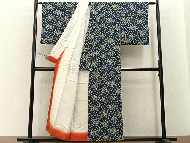 平和屋着物■上質な小紋 紬地 型染め 小花 正絹 逸品 BAAY3646hj
