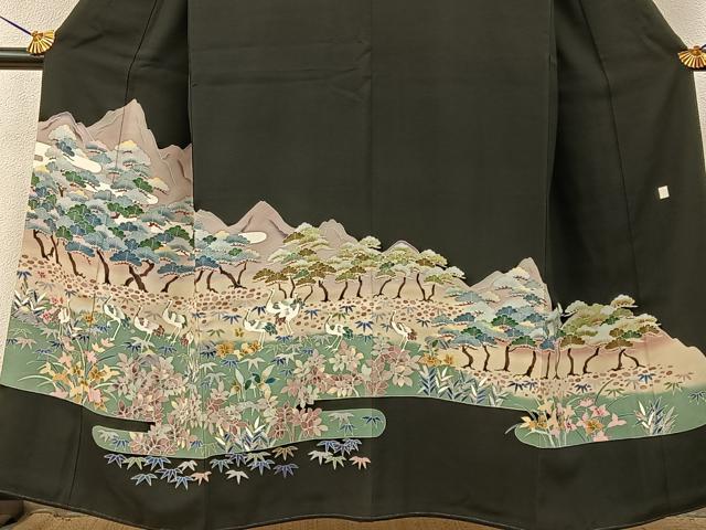 平和屋着物■豪華黒留袖 友禅 群鶴風景文 正絹 逸品 BAAY3660hj