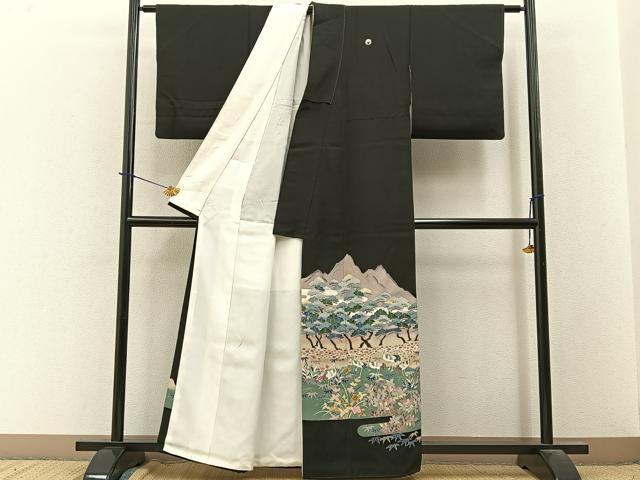 平和屋着物■豪華黒留袖 友禅 群鶴風景文 正絹 逸品 BAAY3660hj