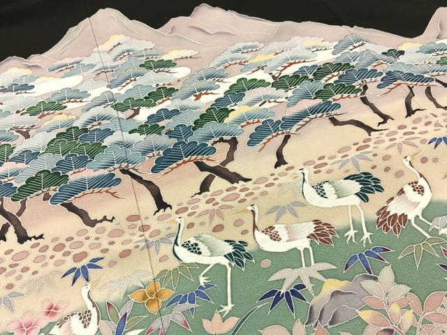 平和屋着物■豪華黒留袖 友禅 群鶴風景文 正絹 逸品 BAAY3660hj
