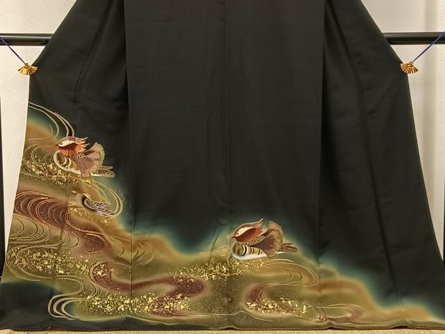 平和屋着物■豪華黒留袖 駒刺繍 鴛鴦 暈し染め 金彩 ロング丈 正絹 逸品 BAAY3661hj