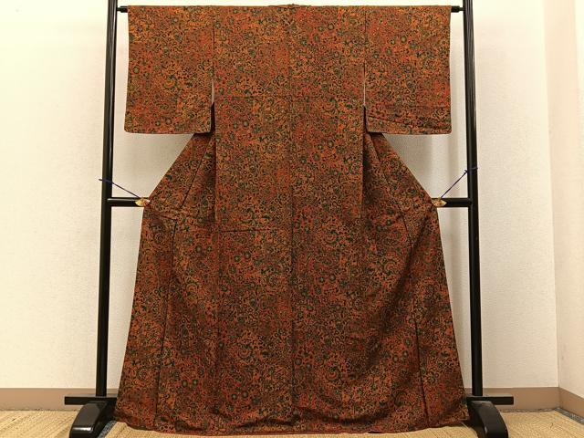 平和屋着物■上質な小紋 孔雀更紗花文 正絹 逸品 BAAY3662hj