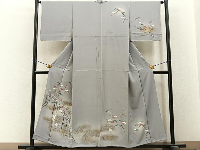 平和屋着物■訪問着 群鶴渡橋松文 暈し染め 金彩 正絹 逸品 BAAY3670hj