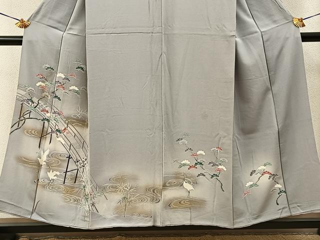平和屋着物■訪問着 群鶴渡橋松文 暈し染め 金彩 正絹 逸品 BAAY3670hj
