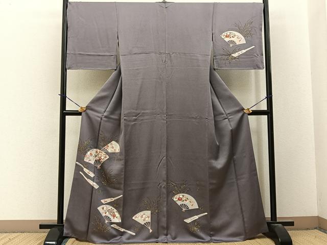 平和屋着物●訪問着 刺繍 扇面花文 金彩 正絹 逸品 BAAY3675hj