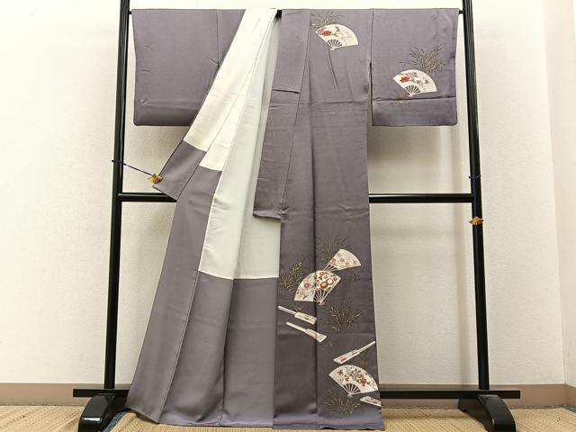 平和屋着物●訪問着 刺繍 扇面花文 金彩 正絹 逸品 BAAY3675hj